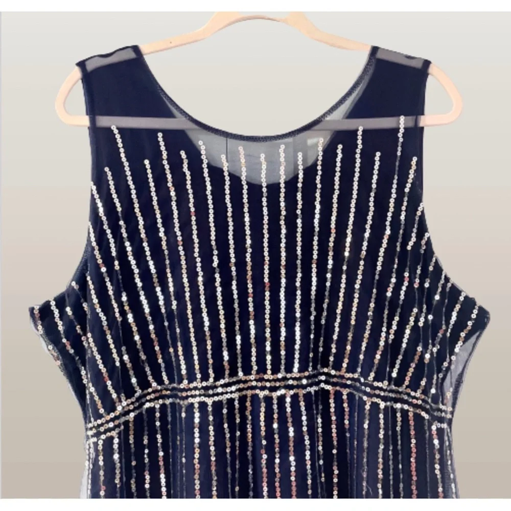 Navy Blue Sequin High-Low Prom Dress โ Elegant A-Line Evening Gown, V-Neck Gown - Picture 2 of 4